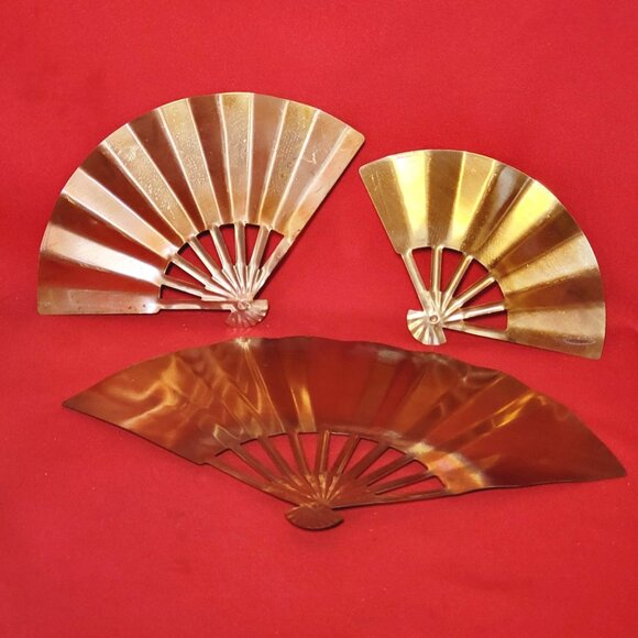 Vintage Solid Copper Fans Wall Decor Set of 3 - Picture 3 of 11